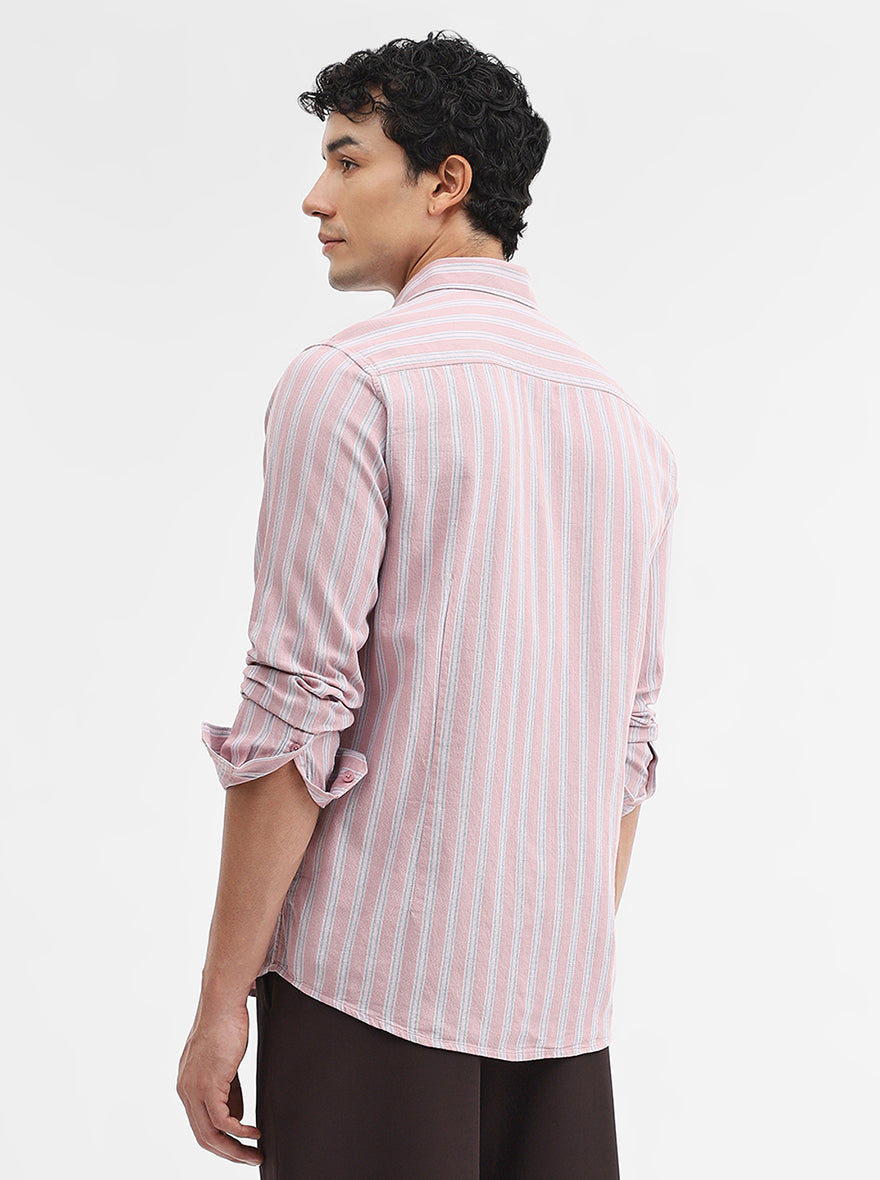Pink Striped Slim Fit Casual Shirt | JadeBlue