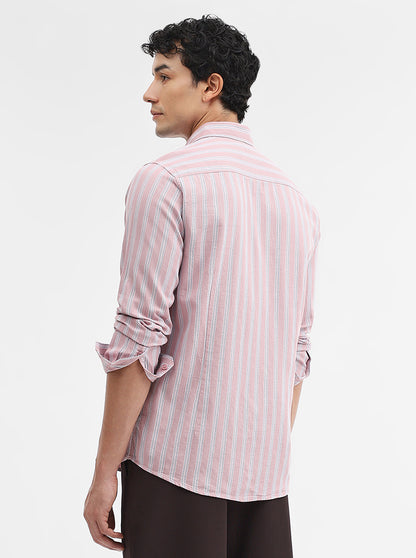 Pink Striped Slim Fit Casual Shirt | JadeBlue