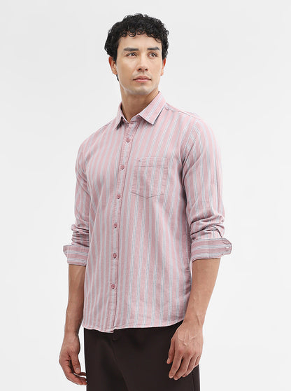 Pink Striped Slim Fit Casual Shirt | JadeBlue