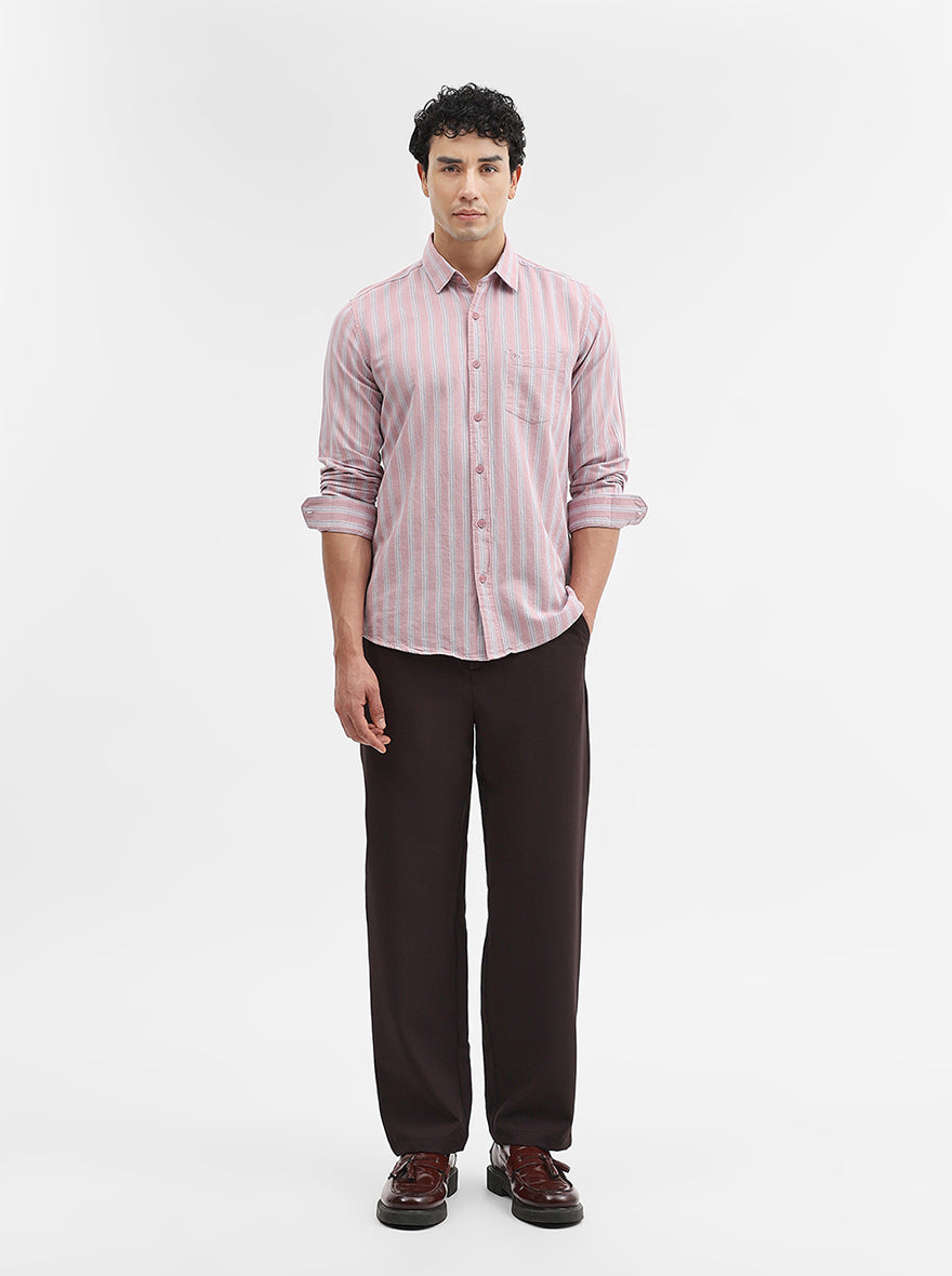 Pink Striped Slim Fit Casual Shirt | JadeBlue