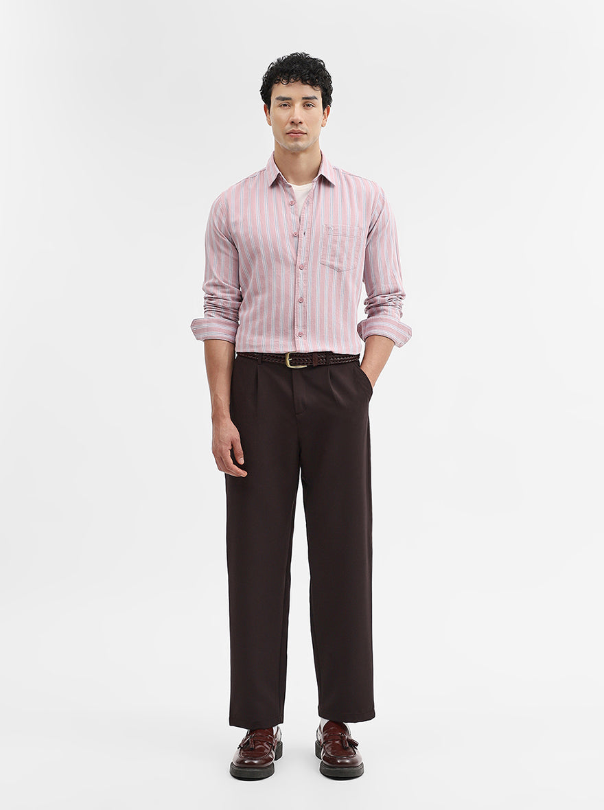 Pink Striped Slim Fit Casual Shirt | JadeBlue