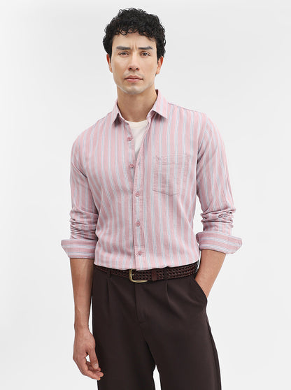 Pink Striped Slim Fit Casual Shirt | JadeBlue
