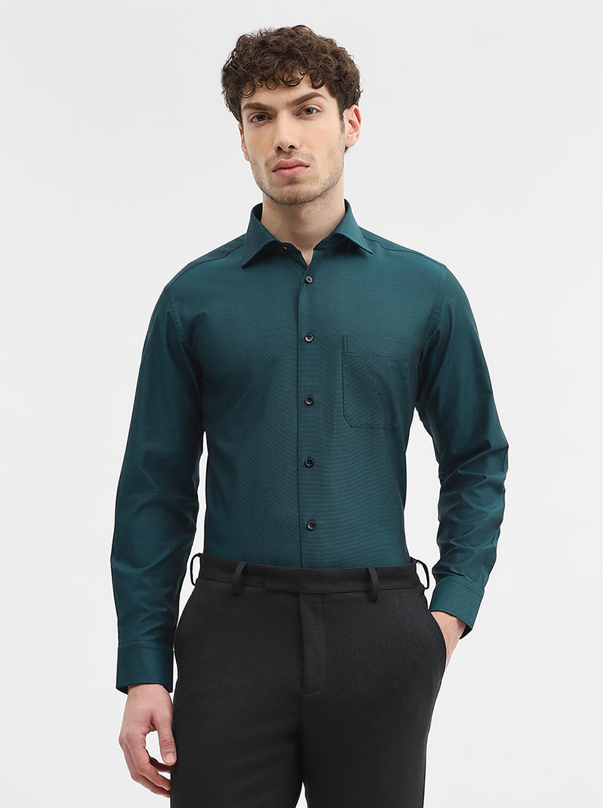 Green Solid Slim Fit Formal Shirt | Metal