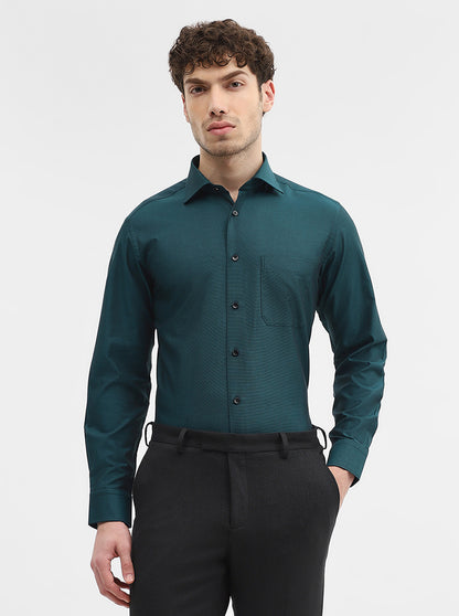 Green Solid Slim Fit Formal Shirt | Metal