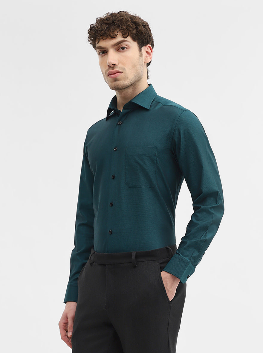 Green Solid Slim Fit Formal Shirt | Metal