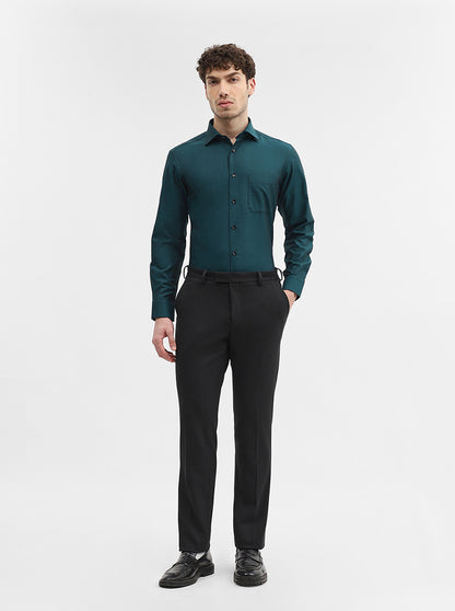 Green Solid Slim Fit Formal Shirt | Metal