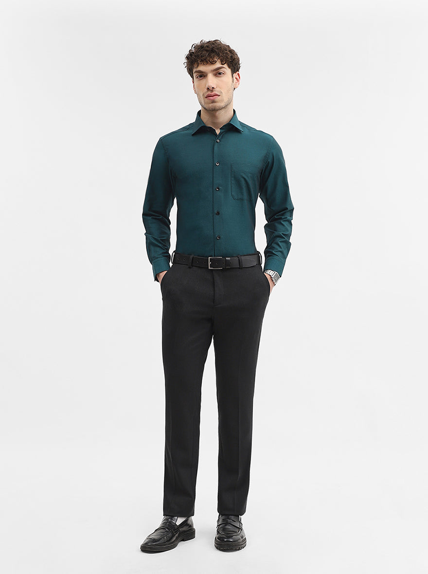 Green Solid Slim Fit Formal Shirt | Metal