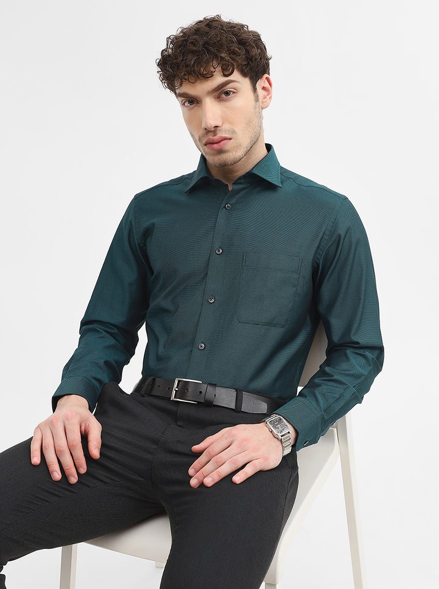 Green Solid Slim Fit Formal Shirt | Metal