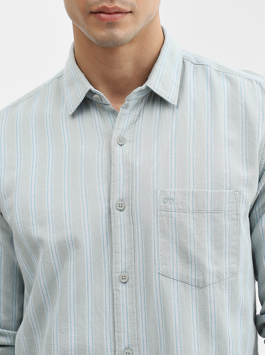 Green Striped Slim Fit Casual Shirt | JadeBlue