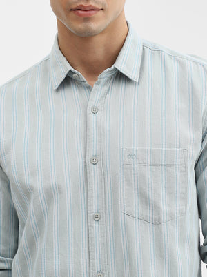 Green Striped Slim Fit Casual Shirt | JadeBlue