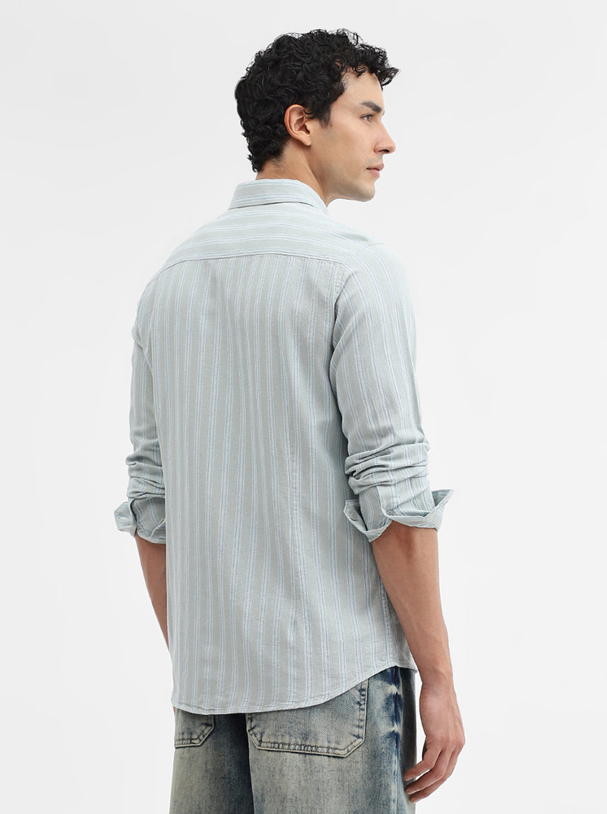 Green Striped Slim Fit Casual Shirt | JadeBlue