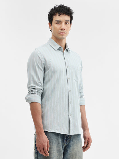 Green Striped Slim Fit Casual Shirt | JadeBlue