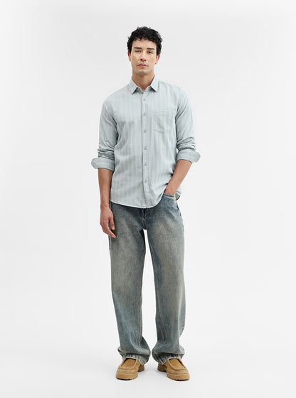 Green Striped Slim Fit Casual Shirt | JadeBlue