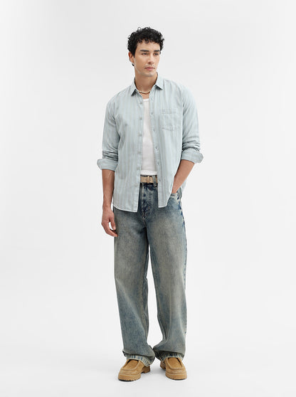 Green Striped Slim Fit Casual Shirt | JadeBlue