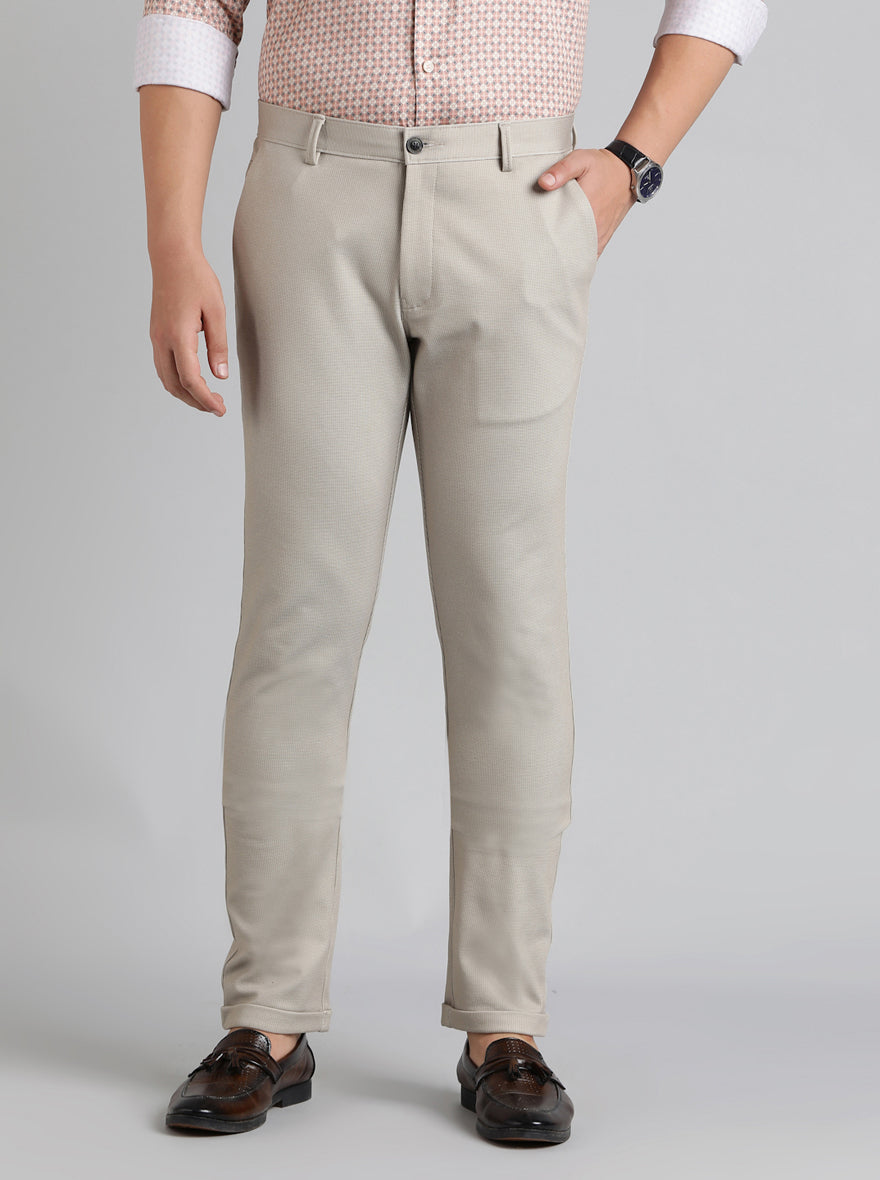 Beige Solid Slim Fit Club Wear Trouser | JB Studio
