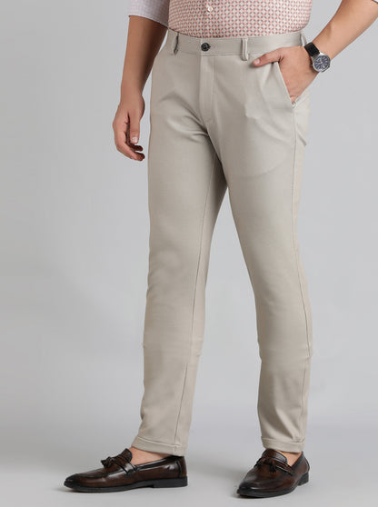 Beige Solid Slim Fit Club Wear Trouser | JB Studio