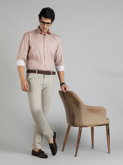 Beige Solid Slim Fit Club Wear Trouser | JB Studio
