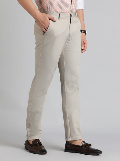 Beige Solid Slim Fit Club Wear Trouser | JB Studio