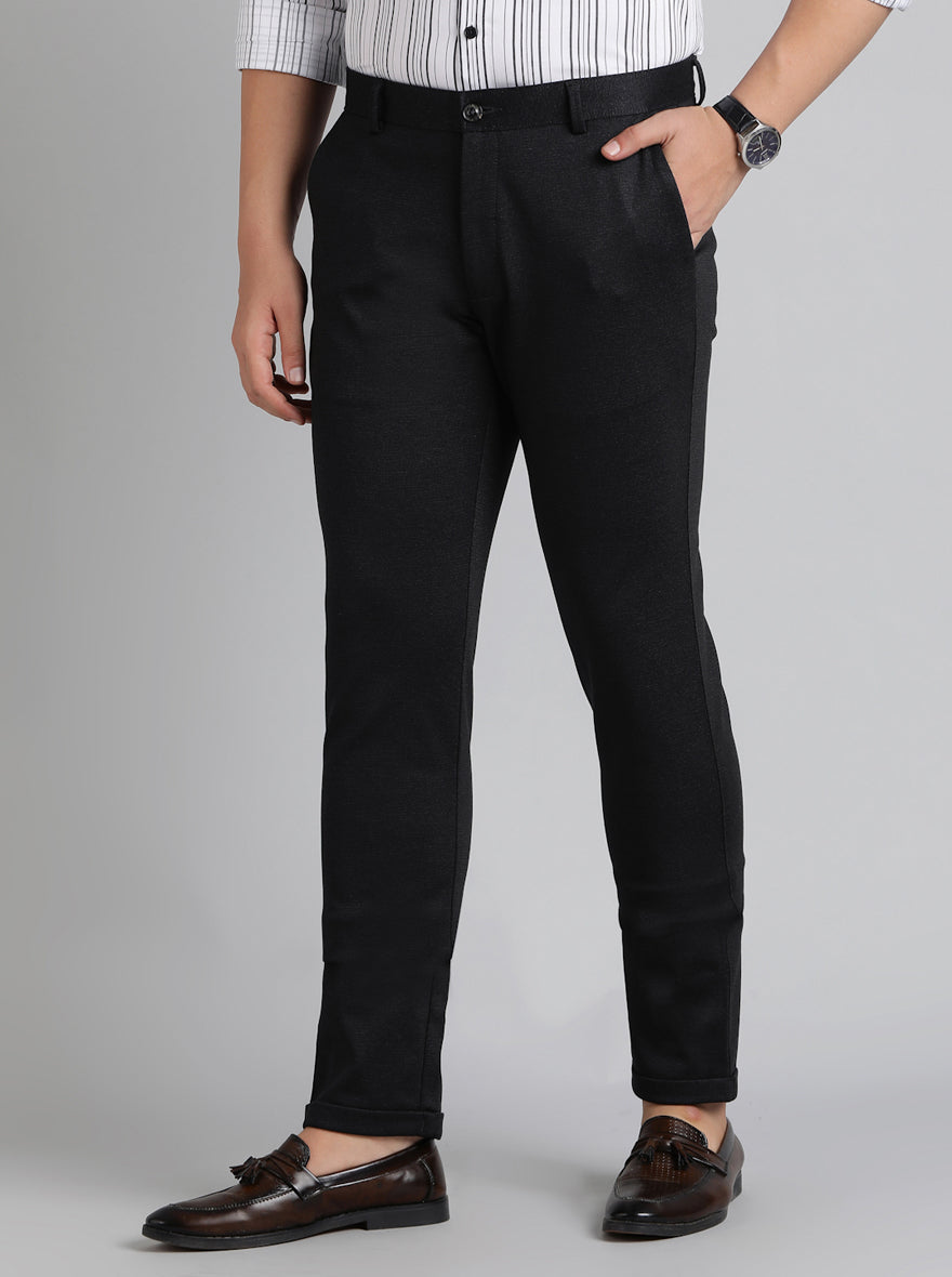 Black Solid Slim Fit Club Wear Trouser | JB Studio