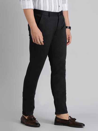 Black Solid Slim Fit Club Wear Trouser | JB Studio