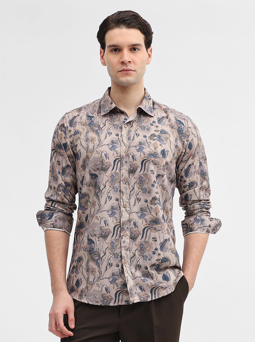 Brown Printed Slim Fit Casual Shirt | JadeBlue