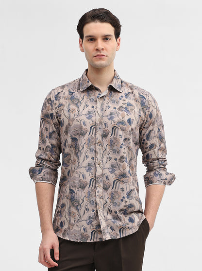 Brown Printed Slim Fit Casual Shirt | JadeBlue