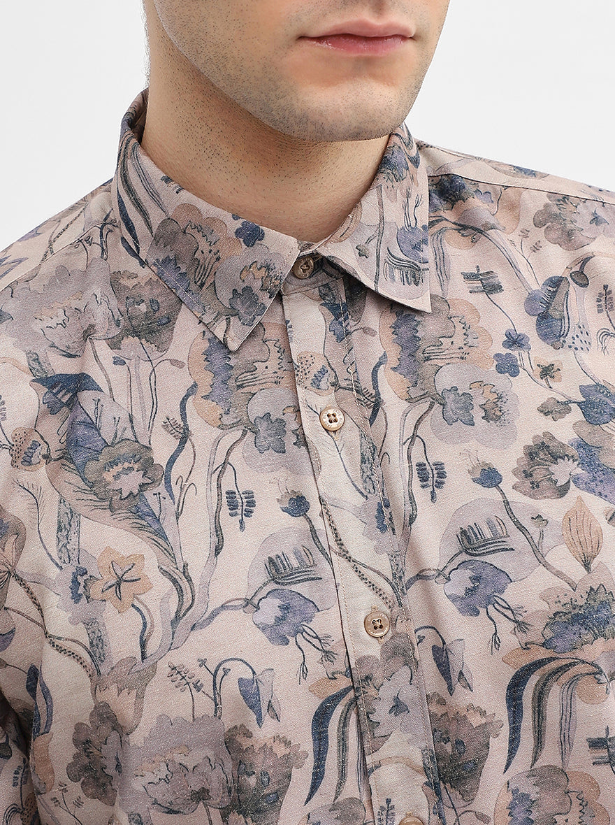 Brown Printed Slim Fit Casual Shirt | JadeBlue