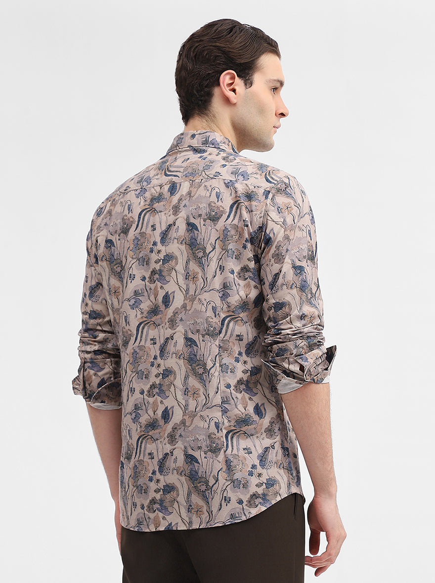 Brown Printed Slim Fit Casual Shirt | JadeBlue