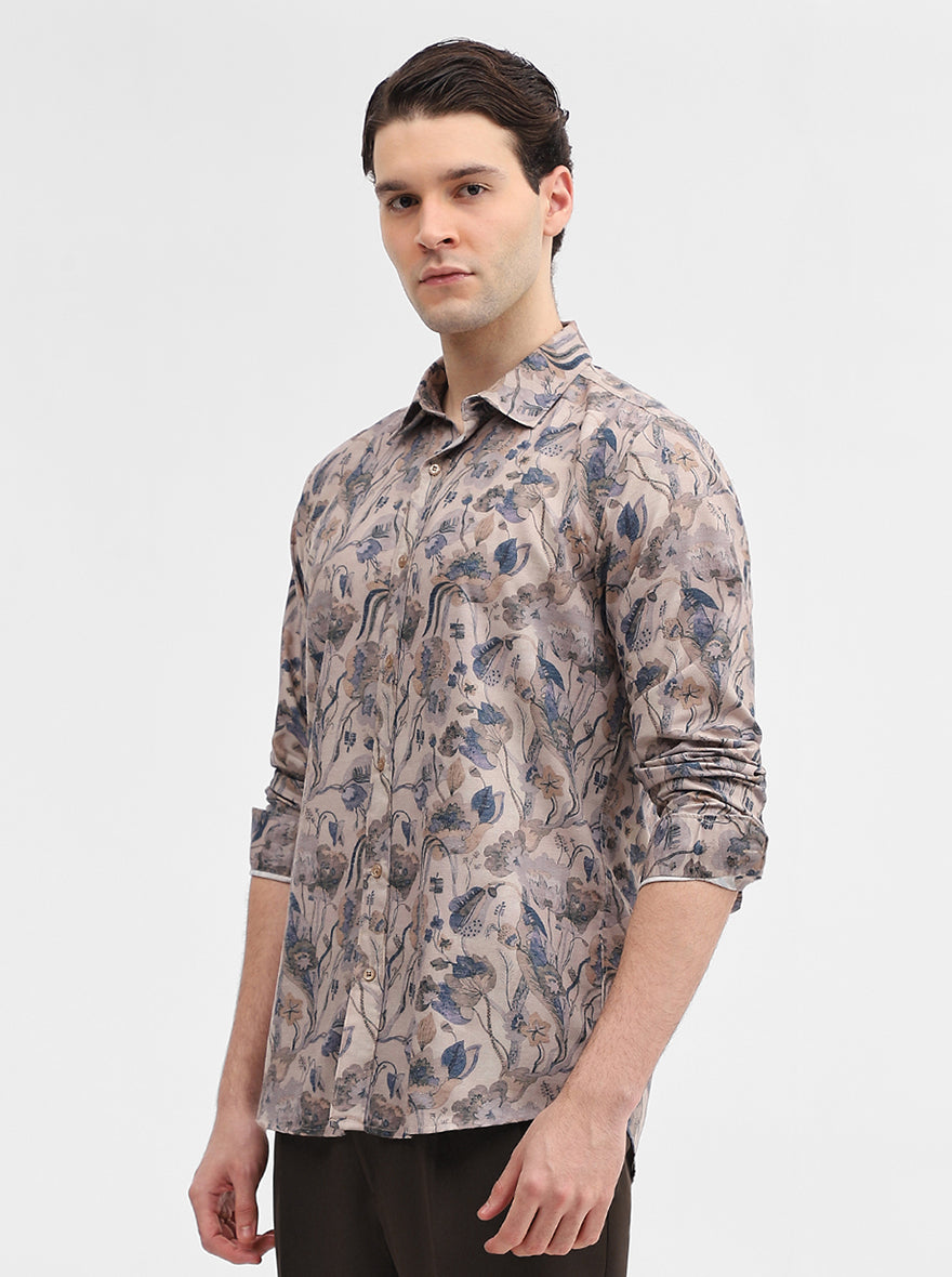 Brown Printed Slim Fit Casual Shirt | JadeBlue