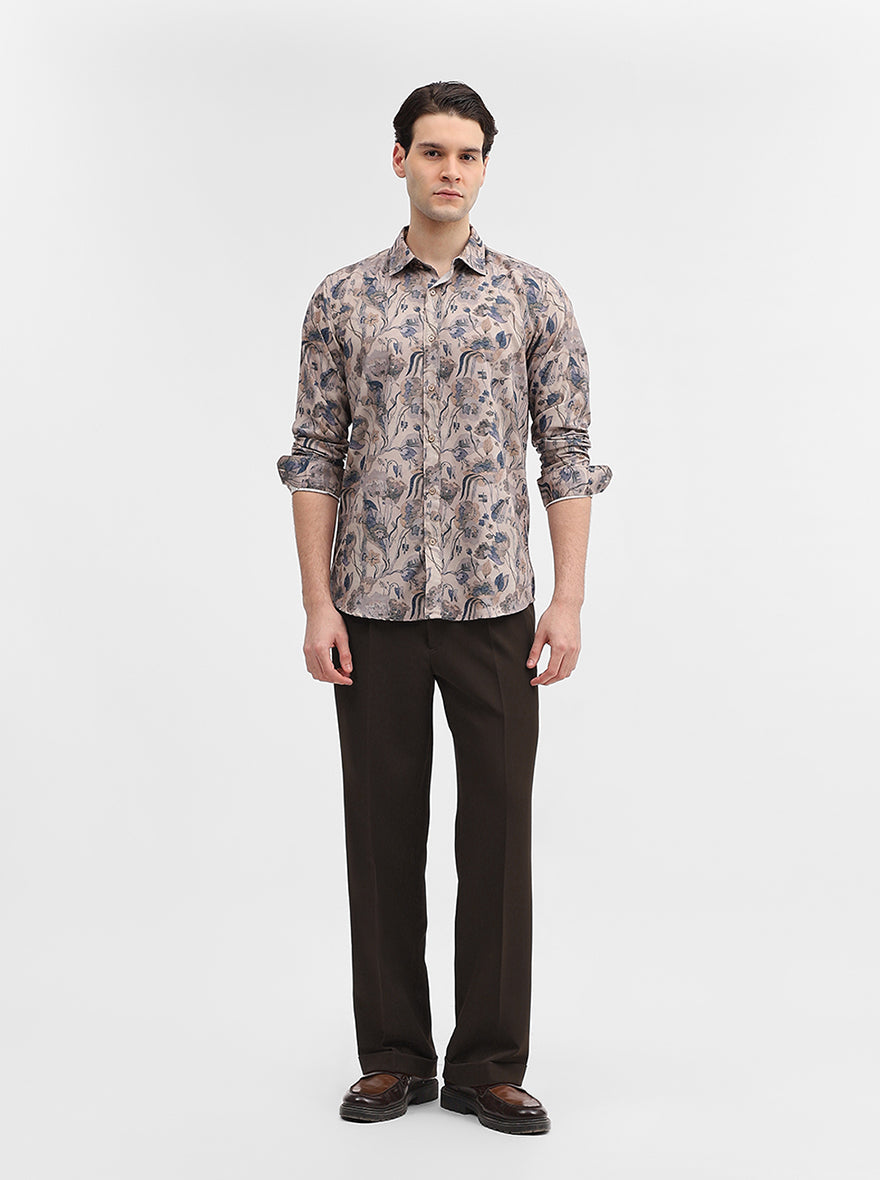 Brown Printed Slim Fit Casual Shirt | JadeBlue