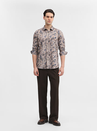 Brown Printed Slim Fit Casual Shirt | JadeBlue