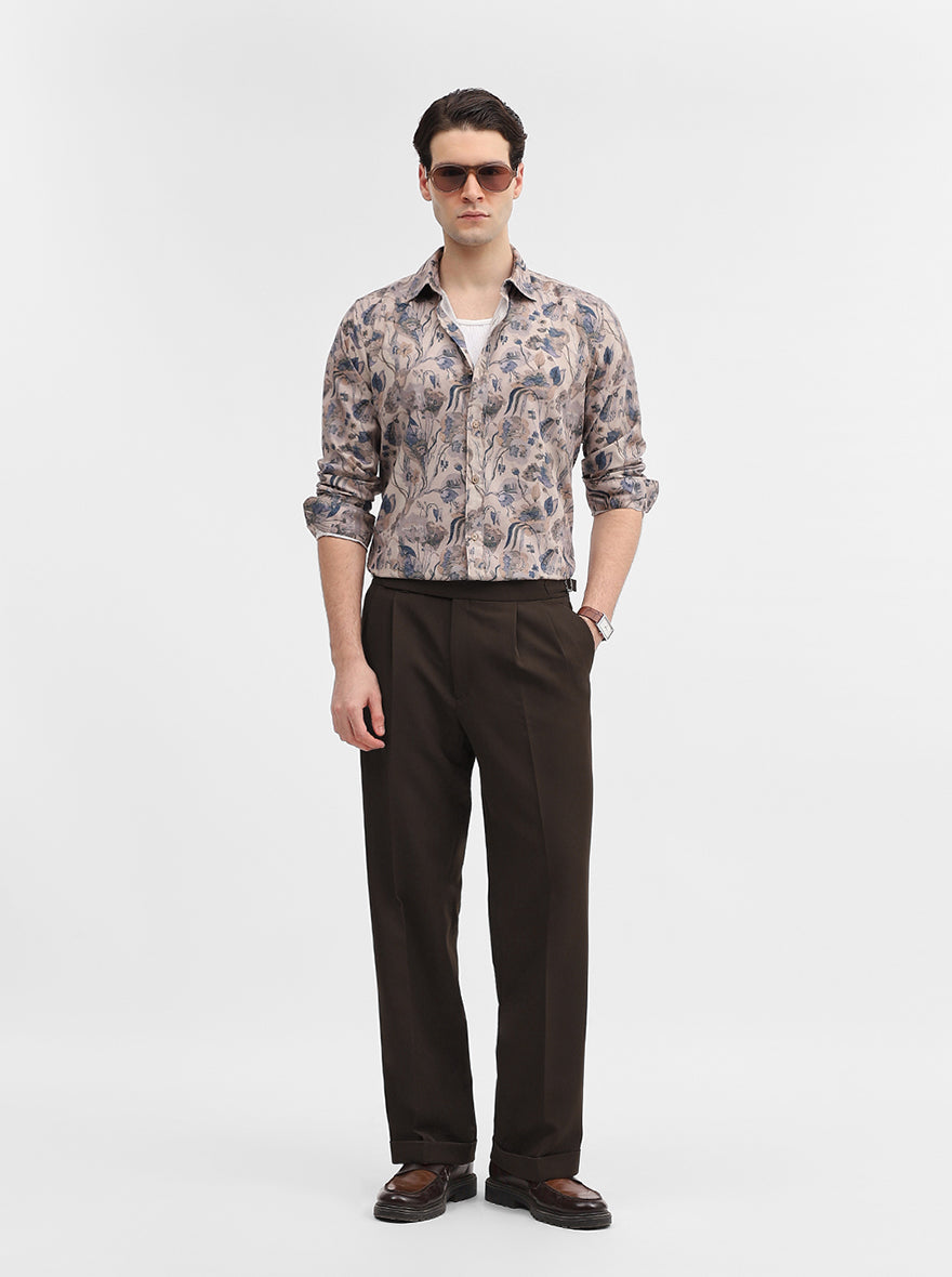 Brown Printed Slim Fit Casual Shirt | JadeBlue