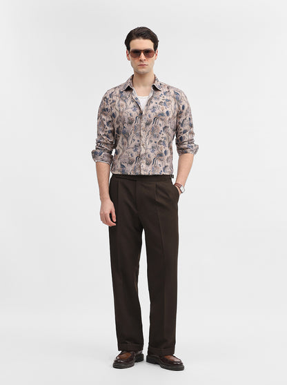 Brown Printed Slim Fit Casual Shirt | JadeBlue
