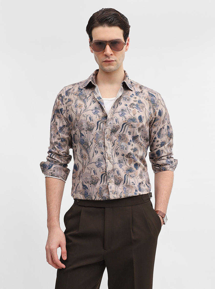 Brown Printed Slim Fit Casual Shirt | JadeBlue
