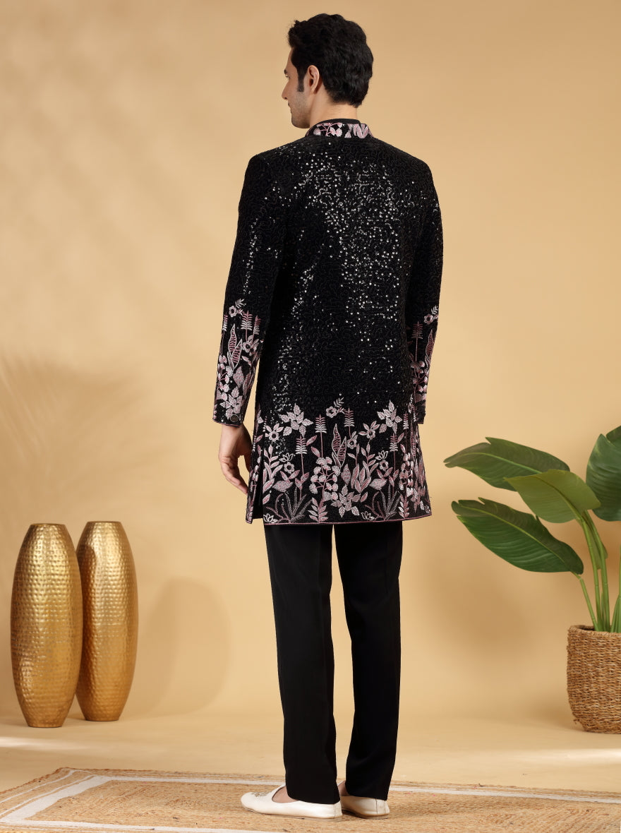 Black & Pink Embroidered Indowestern | TULA
