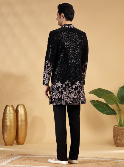 Black & Pink Embroidered Indowestern | TULA