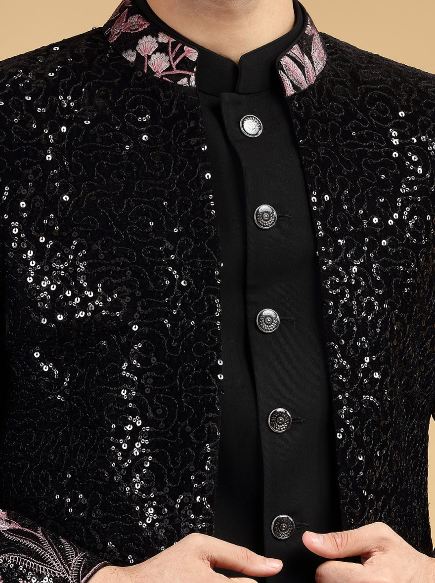 Black & Pink Embroidered Indowestern | TULA