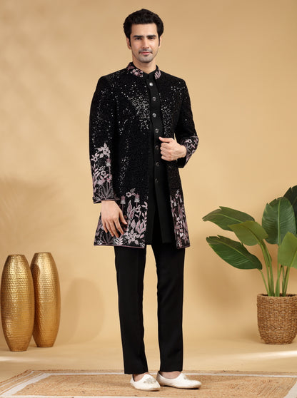Black & Pink Embroidered Indowestern | TULA