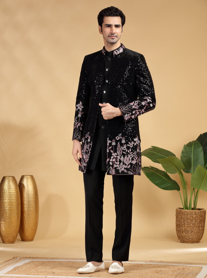 Black & Pink Embroidered Indowestern | TULA