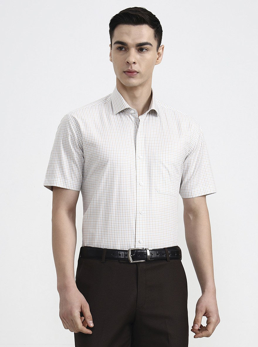 Grey Checked Regular Fit Formal Shirt | JadeBlue