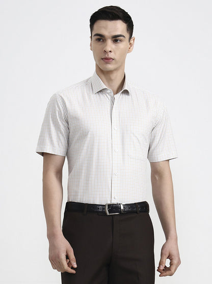 Grey Checked Regular Fit Formal Shirt | JadeBlue