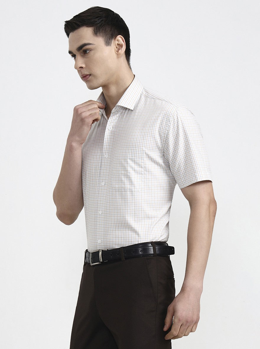 Grey Checked Regular Fit Formal Shirt | JadeBlue