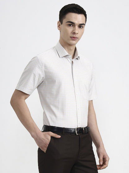 Grey Checked Regular Fit Formal Shirt | JadeBlue