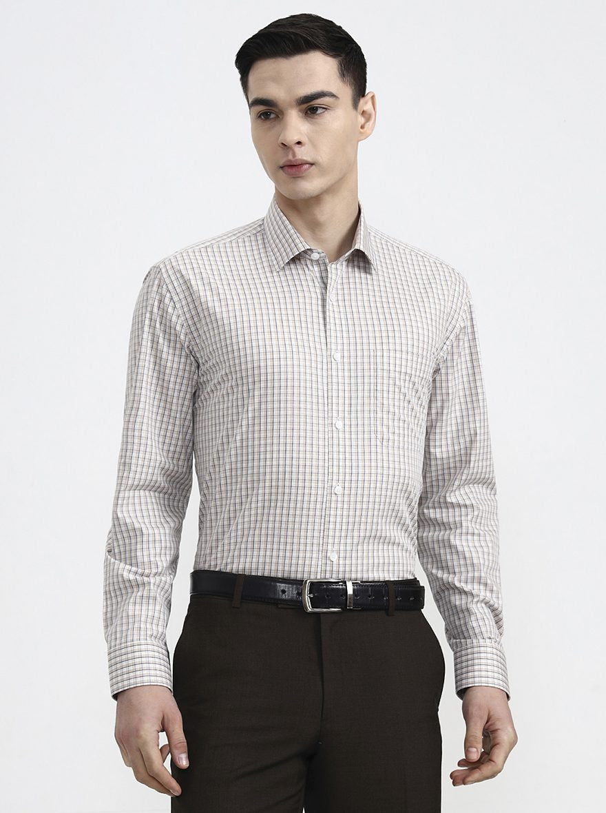 Fawn & Blue Checked Regular Fit Formal Shirt | JadeBlue