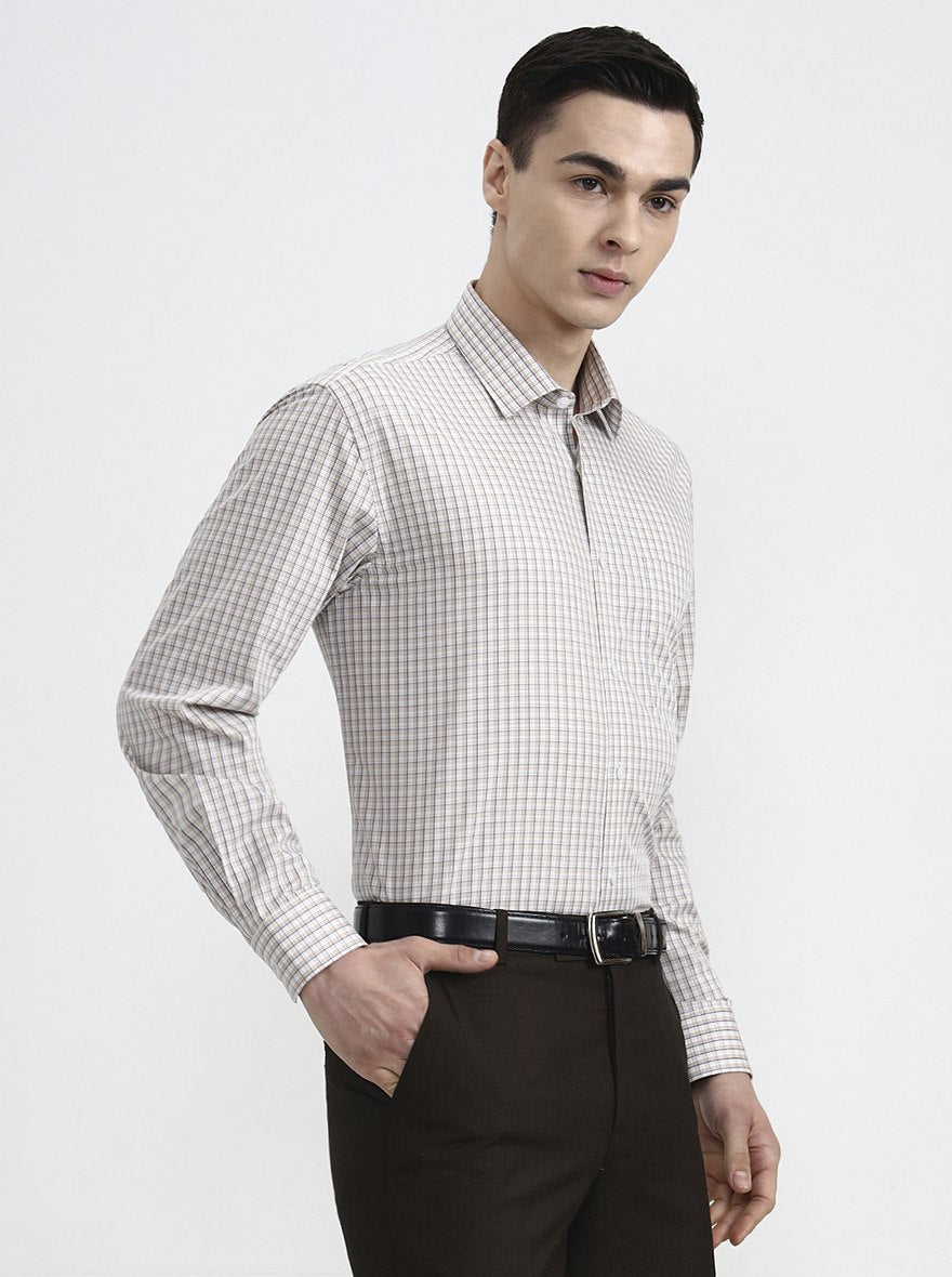 Fawn & Blue Checked Regular Fit Formal Shirt | JadeBlue