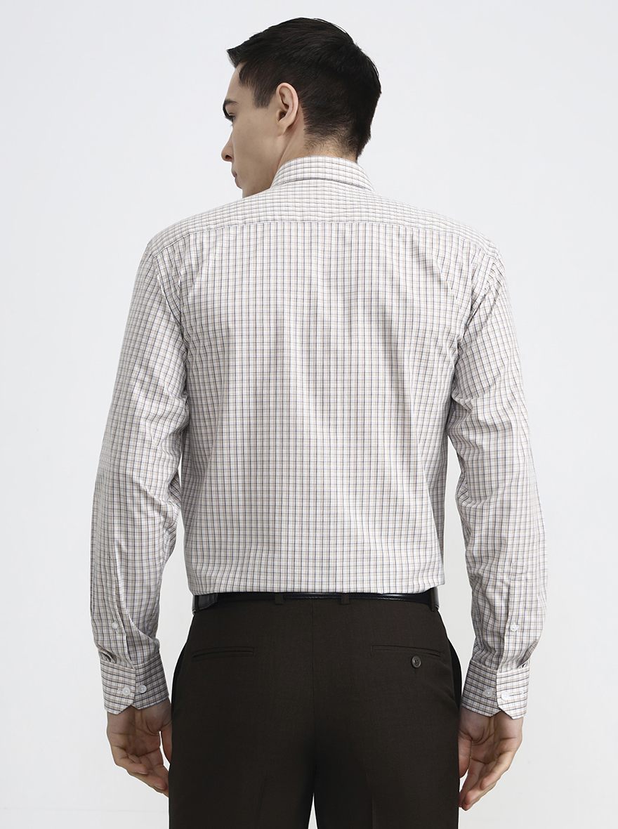 Fawn & Blue Checked Regular Fit Formal Shirt | JadeBlue
