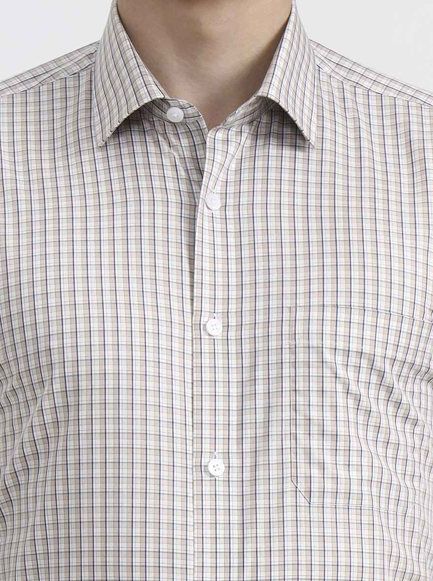 Fawn & Blue Checked Regular Fit Formal Shirt | JadeBlue