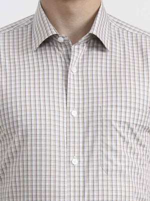 Fawn & Blue Checked Regular Fit Formal Shirt | JadeBlue