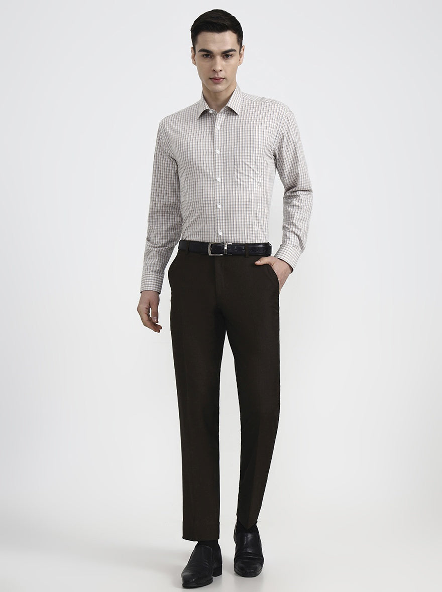 Fawn & Blue Checked Regular Fit Formal Shirt | JadeBlue