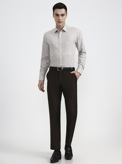Fawn & Blue Checked Regular Fit Formal Shirt | JadeBlue